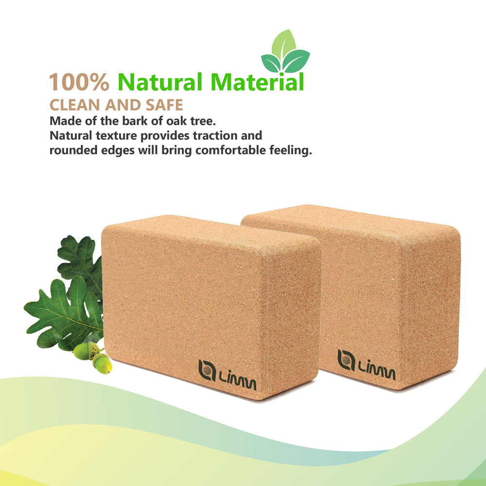2 Packs Cork Yoga Blocks - Natural and Sustainable Cork Yoga Brick for Supporting Yoga Poses - 3 x 6 x 9 Inches