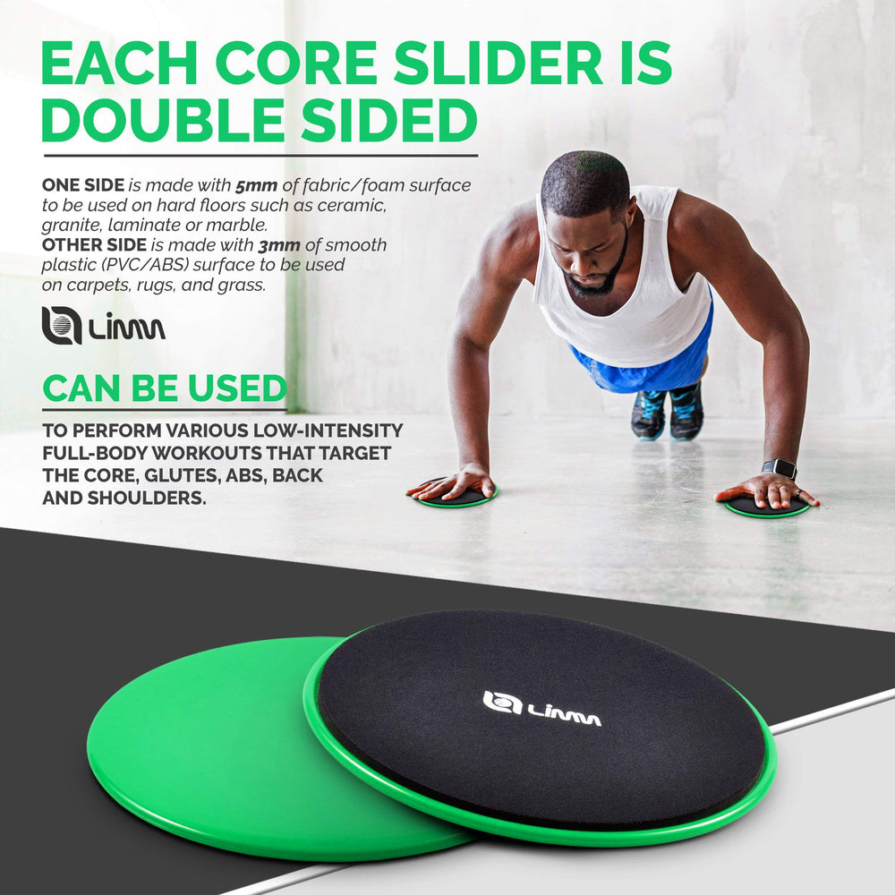 Green Core Sliders for Working Out - Exercise Sliders Fitness Set of 2
