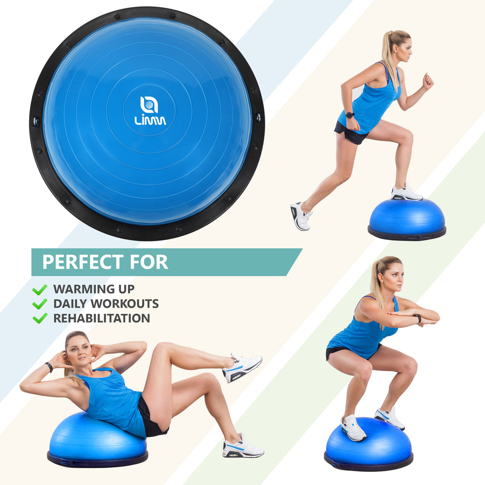 Blue Half Ball Balance Trainer - Half Yoga Ball with Resistance Bands Handle and Jump Rope
