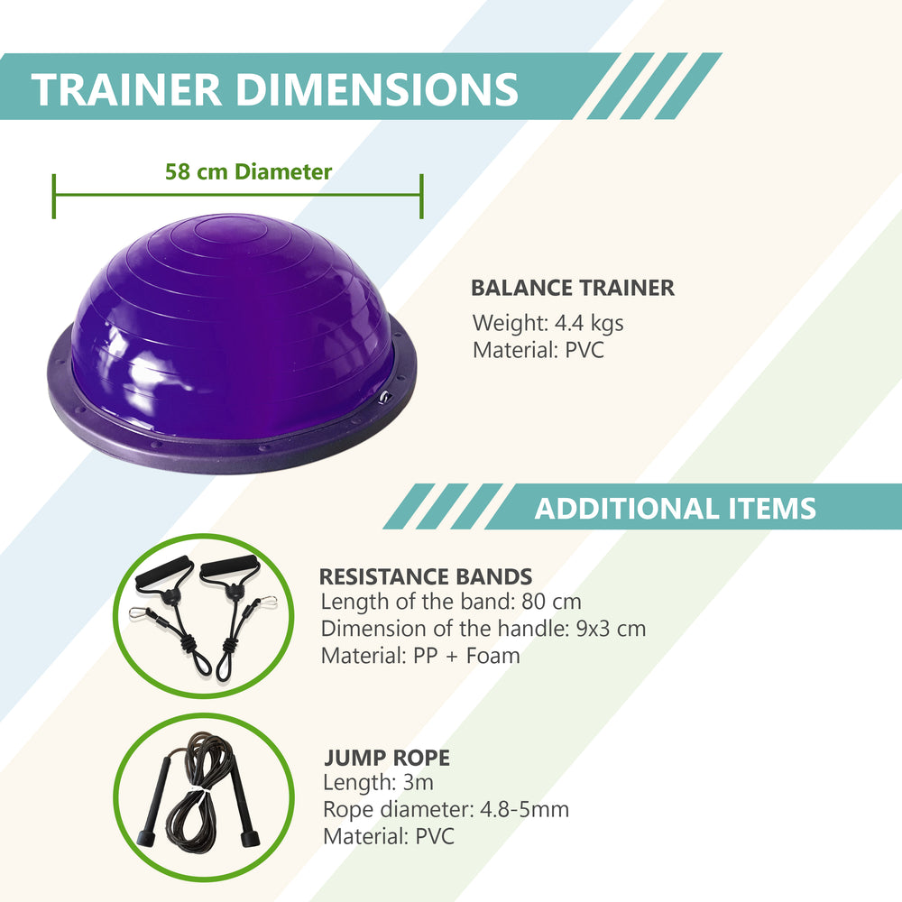 Purple Half Ball Balance Trainer - Half Yoga Ball with Resistance Bands Handle and Jump Rope