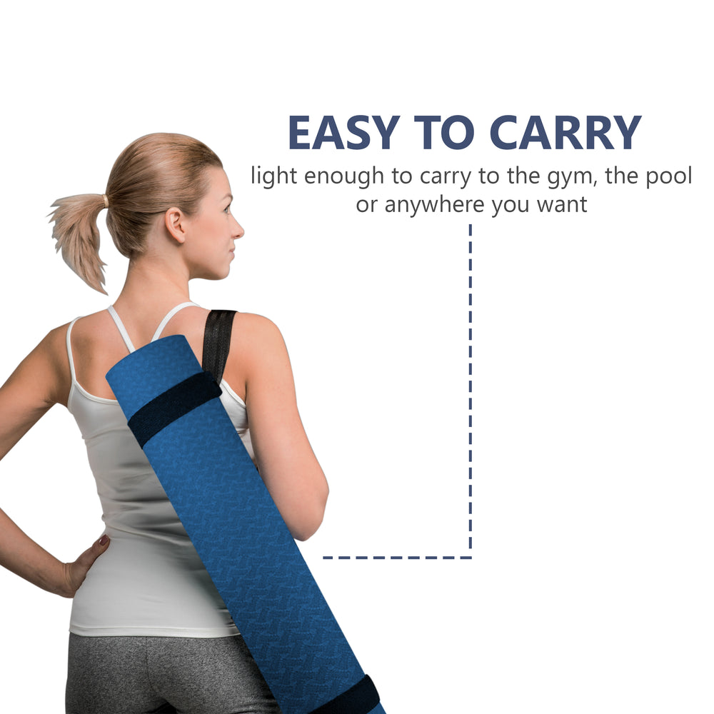 Blue Yoga Mat Fitness Mat - TPE Yoga Mat with Strap for Home Gym